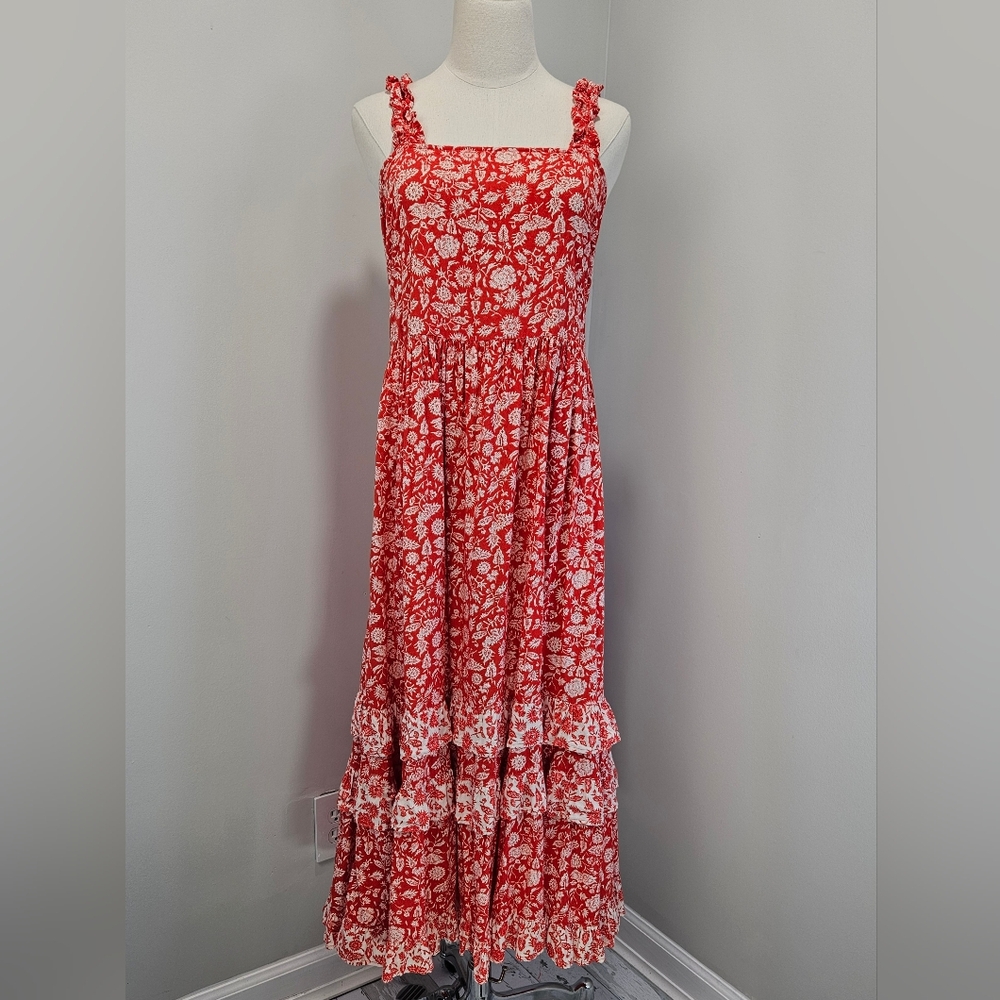 Universal‎ Thread Smocked Garden Dress Large Boho Tiered Ruffles Straps Pockets